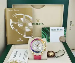 ROLEX 18KT GOLD DAYTONA MOP DIAL RAINBOW BEZEL - DIAMONDS 116518 SANT BLANC