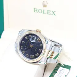 ROLEX 36MM 18K HALF YELLOW GOLD BLACK ROMAN JUBILEE DATEJUST REF: 116203 (Z)