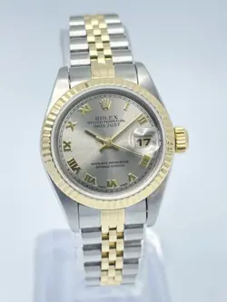 LADIES ROLEX DATEJUST 26MM 79173 FACTORY SLATE GREY DIAL FLUTED GOLD JUBILEE