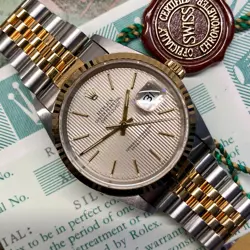 ROLEX DATEJUST 16233 SILVER TAPESTRY TWO TONE JUBILEE WRISTWATCH WITH BOX PAPERS