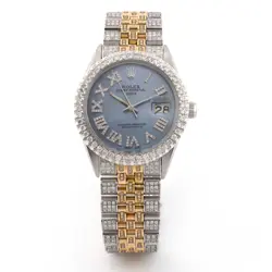 ROLEX 36MM DATEJUST SS/YELLOW GOLD ICED JUBLIEE 12 CTW DIAMOND BLUE DIAL WATCH