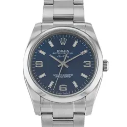ROLEX AIR KING 114200 34MM BLUE ARABIC STEEL OYSTER AUTOMATIC MENS WATCH