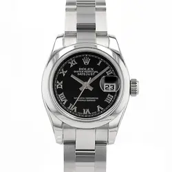 ROLEX DATEJUST 26 179160 BLACK ROMAN STEEL OYSTER AUTOMATIC LADIES WATCH