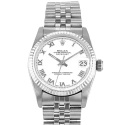 ROLEX DATEJUST 31 68274 31MM WHITE ROMAN STEEL JUBILEE FLUTED LADIES WATCH