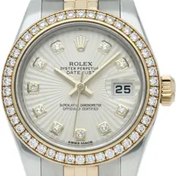 ROLEX DATEJUST LADIES WATCH DIAMOND BEZEL 10P DIAMOND SUNBEAM DIAL 179383G K...