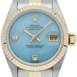 ROLEX DATEJUST LADIES WATCH 2P DIAMOND BLUE JADEITE DIAL 69173 2BR(T) K18YG/...