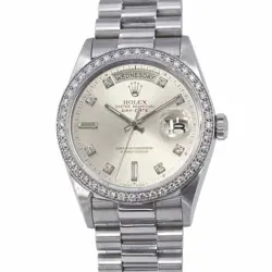 ROLEX DAY-DATE 36MM PT SILVER DIAL 18046A
