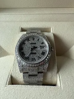 ICED OUT ROLEX OYSTER DATEJUST 41MM STAINLESS STEEL DIAMONDS DIAL WATCH