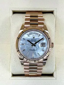 NEW 2025 ROLEX DAY-DATE 40MM 228235 ROSE GOLD MOTHER OF PEARL DIAMOND DIAL