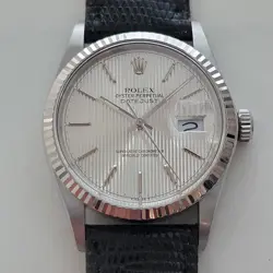 MENS ROLEX DATEJUST 16014 36MM 18K GOLD SS TAPESTRY DIAL AUTOMATIC 1980S RA516