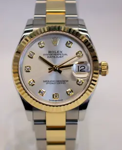 2023 ROLEX DATEJUST MIDSIZE 278273 SILVER DIAMOND TT 18KT OYSTER FULL SET 31MM