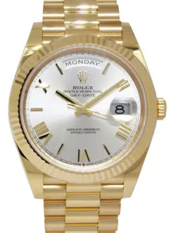 ROLEX DAY-DATE 40 PRESIDENT 18K YELLOW GOLD SILVER DIAL WATCH B/P '24 228238