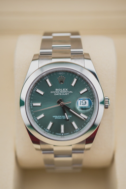 ROLEX DATEJUST 41 126300 STAINLESS STEEL WRISTWATCH - MINT GREEN, OYSTER - PR...