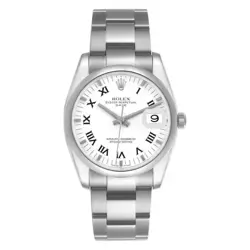 2017 Men's Rolex 34mm Date Stainless Steel Watch with White Dial & Smooth Bezel.