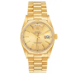 Men's Rolex 36mm Presidential Day-Date 18K Gold Watch w/Gold Dial & Fluted Bezel