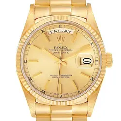 Men's Rolex 36mm Presidential Day-Date 18K Gold Watch w/Gold Dial & Fluted Bezel