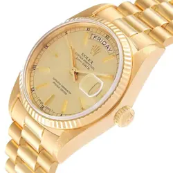 Men's Rolex 36mm Presidential Day-Date 18K Gold Watch w/Gold Dial & Fluted Bezel