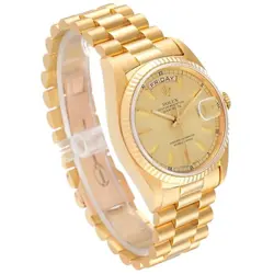 Men's Rolex 36mm Presidential Day-Date 18K Gold Watch w/Gold Dial & Fluted Bezel