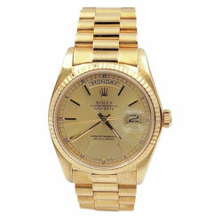 Men's Rolex 36mm Presidential Day-Date 18K Gold Watch w/Gold Dial & Fluted Bezel