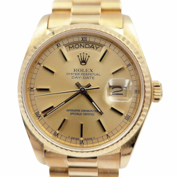 Men's Rolex 36mm Presidential Day-Date 18K Gold Watch w/Gold Dial & Fluted Bezel