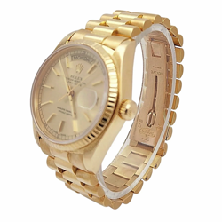 Men's Rolex 36mm Presidential Day-Date 18K Gold Watch w/Gold Dial & Fluted Bezel