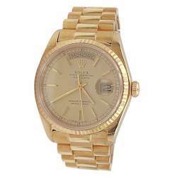 Men's Rolex 36mm Presidential Day-Date 18K Gold Watch w/Gold Dial & Fluted Bezel