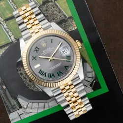 ROLEX DATEJUST 36 126333, STEEL & YELLOW GOLD, SILVER GREEN ROMAN DIAL, JUBILEE