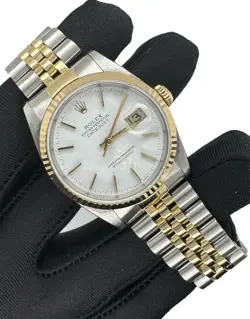 ROLEX DATEJUST 36MM TWO-TONE WHITE STICK  DIAL FLUTED JUBILEE BAND 16233