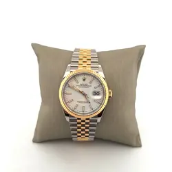 ROLEX DATEJUST 36 WHITE DIAL FLUTED BEZEL JUBILEE YELLOW GOLD TWO TONE WATCH