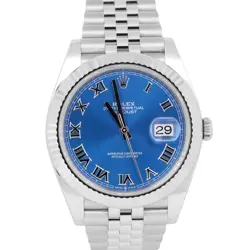 2024 NEW PAPERS ROLEX DATEJUST 41 AZZURRO BLUE 18K FLUTED JUBILEE 126334 BOX