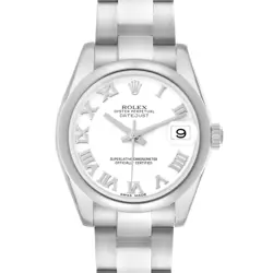 ROLEX DATEJUST MIDSIZE STEEL WHITE ROMAN DIAL LADIES WATCH 178240 BOX CARD