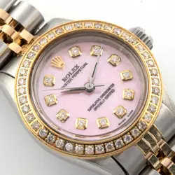 WOMEN 26MM ROLEX OYSTER PERPETUAL 2 TONE JUBILEE 1.5CTW DIAMOND BEZEL PINK WATCH