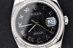 2010 ROLEX DATEJUST BLACK ROMAN ANNIVERSARY DIAL SUPER JUBILEE 116234 WATCH 36MM