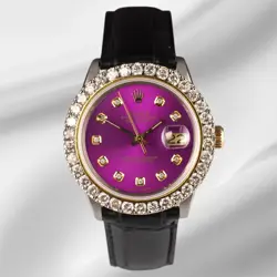 ROLEX DATEJUST 36MM 2-TONE 2.50CT PURPLE DIAMOND DIAL MEN'S WATCH