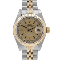 ROLEX DATEJUST TWOTONE LADIES CHAMPAGNE INDEX DIAL WATCH FLUTED JUBILEE 69173