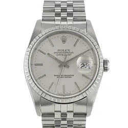 ROLEX DATEJUST 36 16220 GREY INDEX STEEL ENGINE TURNED JUBILEE MENS WATCH