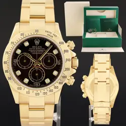 2007 MINT ROLEX DAYTONA 116528 BLACK DIAMOND CHRONO YELLOW GOLD 40MM WATCH BOX