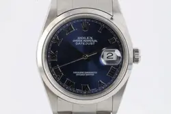 ROLEX DATEJUST 16200 STAINLESS STEEL BLUE ROMAN DIAL 36MM WATCH (2004)