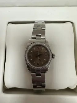 ROLEX OYSTER PERPETUAL 76080 LADIES WATCH SALMON DIAL DIAMOND BEZEL A SERIAL #