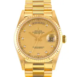 ROLEX DAY-DATE 36 18238 DIAMOND DIAL YELLOW GOLD PRESIDENT MENS WATCH 1995