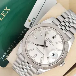ROLEX DATEJUST 41 126334 SILVER INDEX WHITE GOLD STEEL JUBILEE WATCH BOX PAPERS