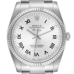 ROLEX AIR KING STEEL WHITE GOLD SILVER DIAMOND DIAL MENS WATCH 114234