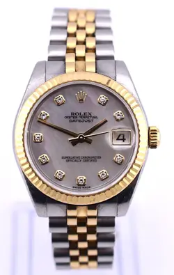 ROLEX DATEJUST 31MM FACTORY DIAMOND MOTHER OF PEARL DIAL 2-TONE JUBILEE - 178273