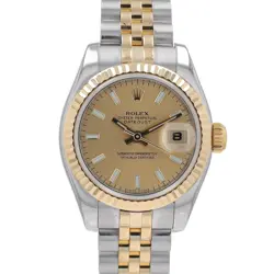 ROLEX DATEJUST LADIES WATCH 179173 TWOTONE CHAMPAGNE INDEX JUBILEE BAND 26MM