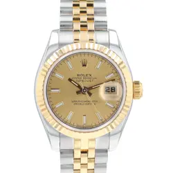 ROLEX DATEJUST LADIES WATCH 179173 TWOTONE CHAMPAGNE INDEX W/ BOX & CERT