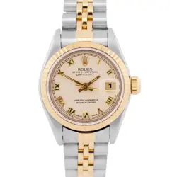 ROLEX DATEJUST 26MM IVORY PYRAMID ROMAN 18K YELLOW GOLD STEEL JUBILEE 69173