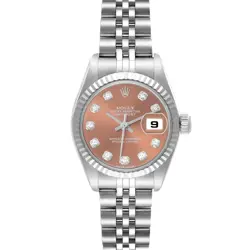 ROLEX DATEJUST STEEL WHITE GOLD SALMON DIAMOND DIAL LADIES WATCH 79174 PAPERS