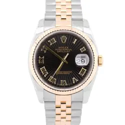 MINT ROLEX DATEJUST 36MM BLACK ROMAN SUNBEAM 18K GOLD STEEL JUBILEE 116233 WATCH