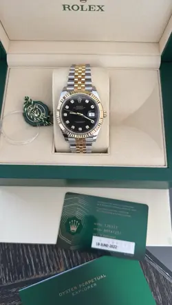 ROLEX DATEJUST 41 FACTORY BLACK DIAMOND 2-TONE JUBILEE WATCH 126333 BOX PAPERS