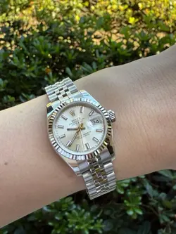 2006 ROLEX LADIES DATEJUST 179174 SILVER DIAL 18K WHITE GOLD BEZEL STEEL WATCH